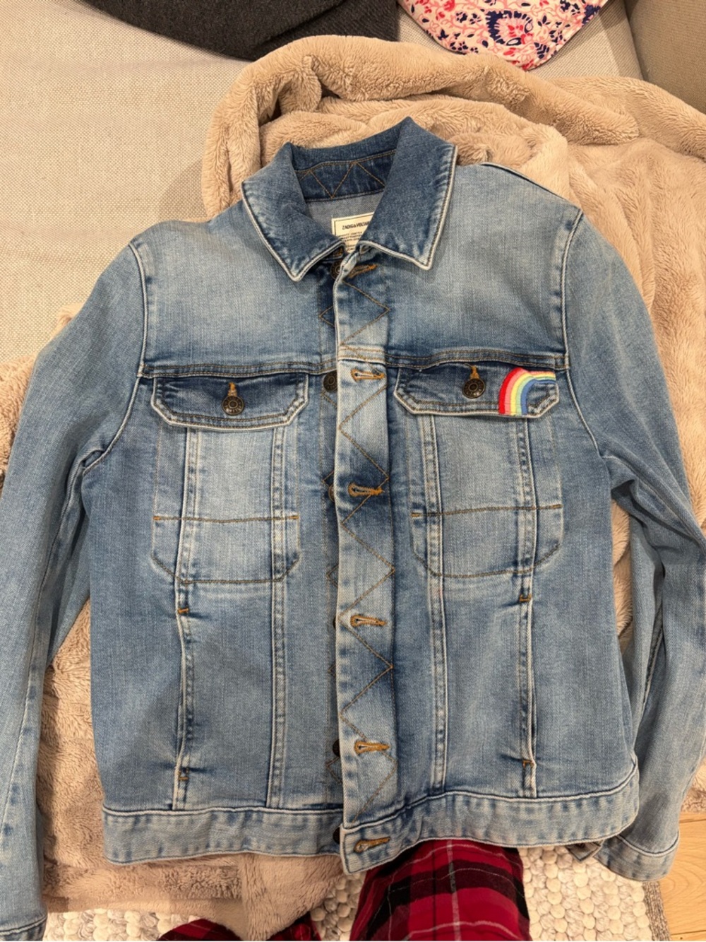 Zadig & Voltaire Light Blue Denim Jacket with Rainbow Patch